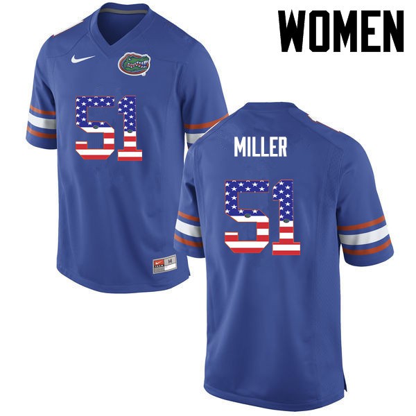 Florida Gators Women #51 Ventrell Miller College Football USA Flag Fashion Blue